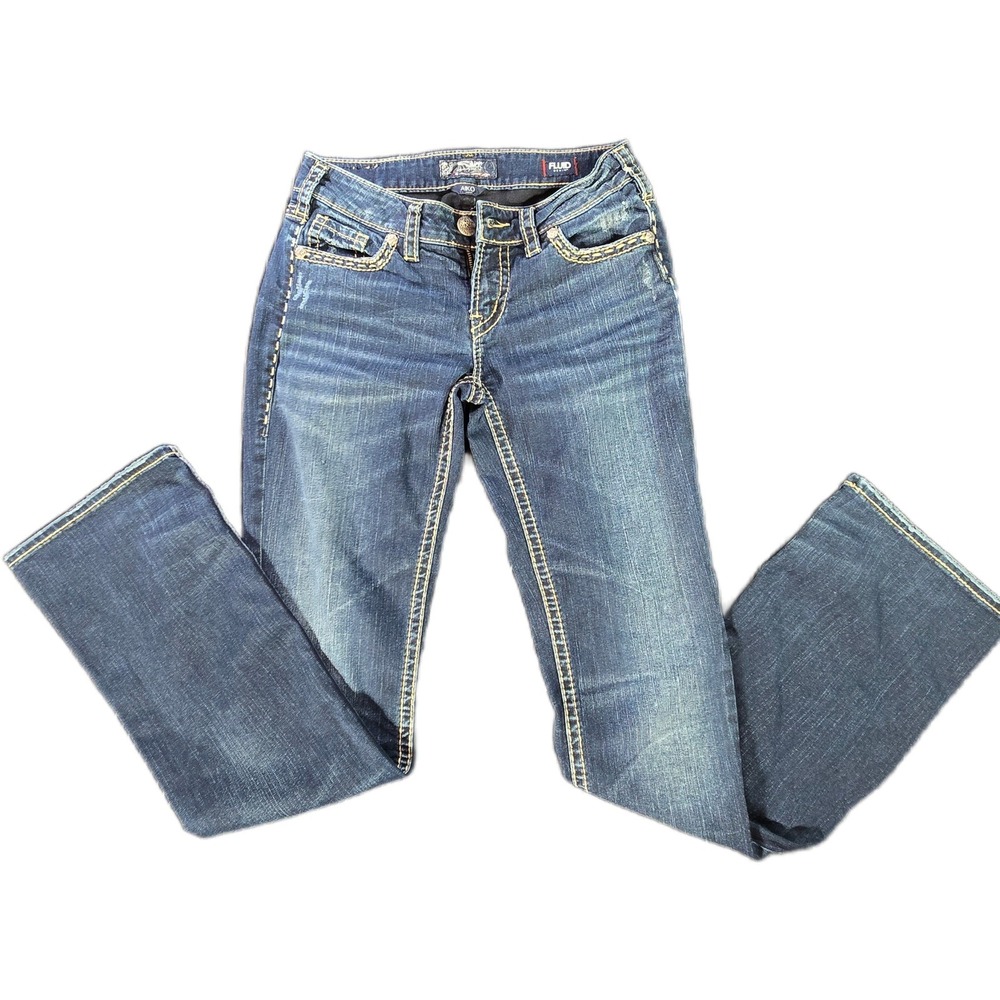 Silver Jeans Co Aiko Mid Boot Dark Wash Fluid Denim Bootcut Jeans W27 L33